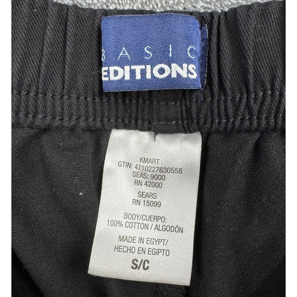 Basic Editions Mens Black‎ Cotton Elastic Waist Cargo Pull On Pants Size S/C